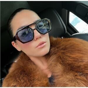 Retro Square Double Bridge Women's Luxury Sunglasses Big Frame Blue Eyewear NEW